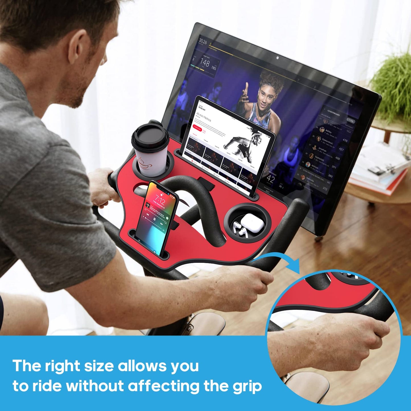 Qsxou Desk Attachment for Peloton Bike (NOT Bike+) Tray Holder for Phone, Cup, Tablet, Ergonomic Platform Tray Accessories for Peloton Spin Bikes