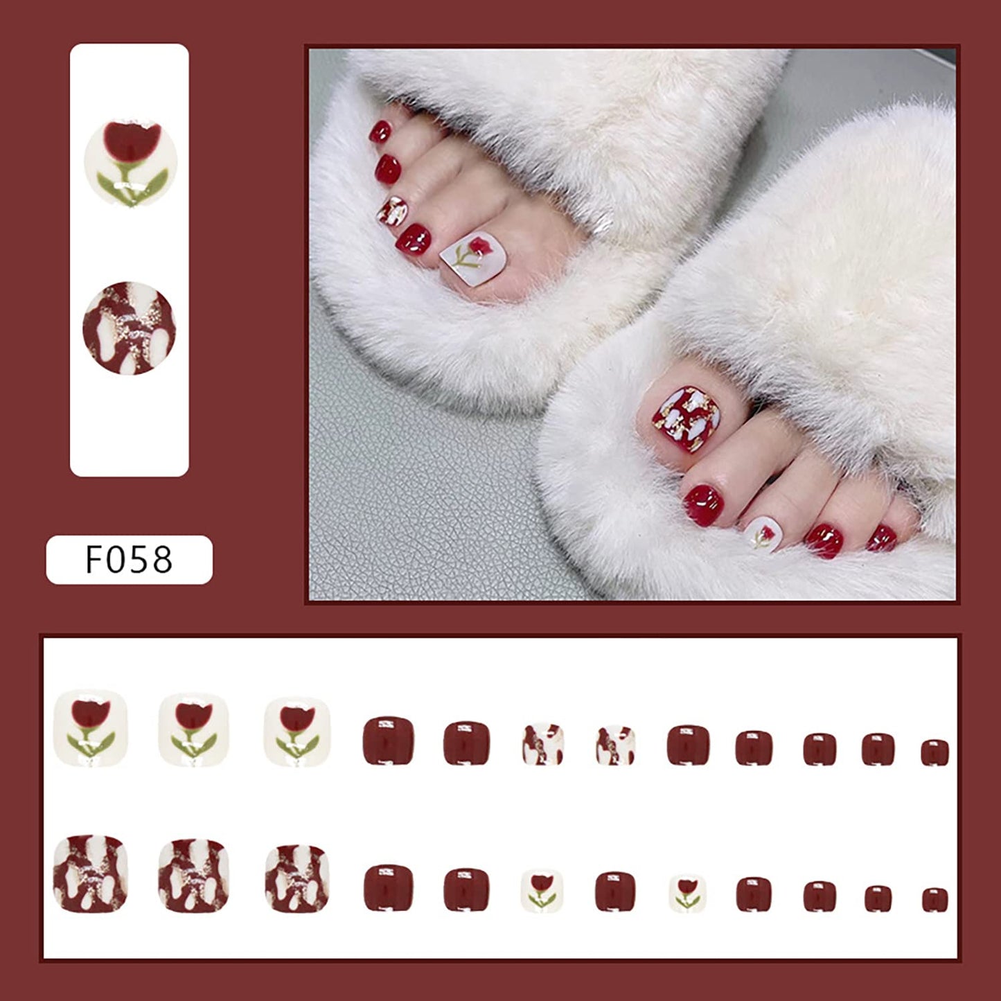 Vezocim Toe Press on Nails with Designs, Artificial Acrylic Fake for, Glue Toenails Women, Full Cover Reusable False Set, Peel & Stick Nail Polish