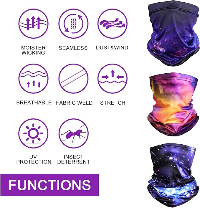 Sun Protection Face Mask Neck Gaiter - 9 Pack Breathable UV Protection Scarf for Men & Women, Hiking, Cycling, Fishing