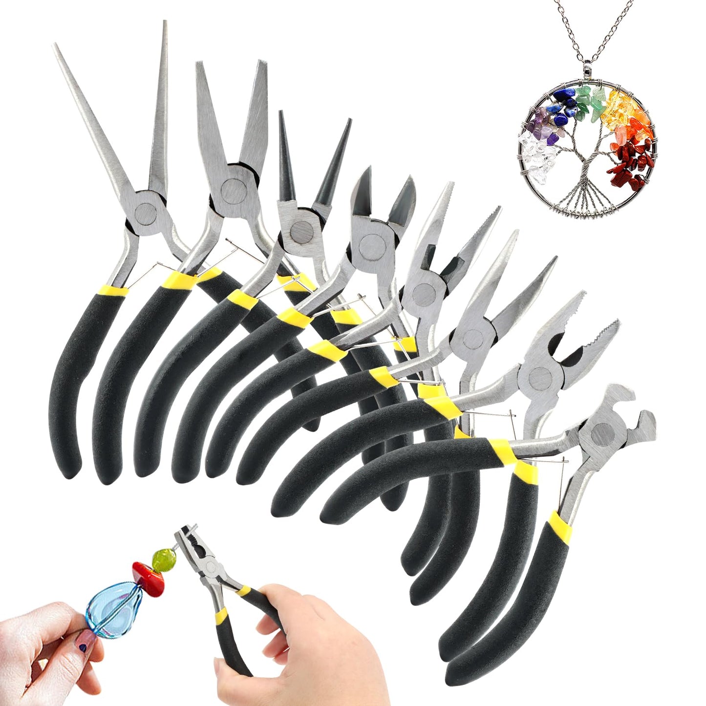 Loyanger Mini Pliers Set, 8pcs Long Nose Pliers with Comfort Grip Handles for Making Crafts, Electronic Repairing & Jewelry, Multi Purpose Jewelry Making Tools, DIY Nippers Repair Tool Kit
