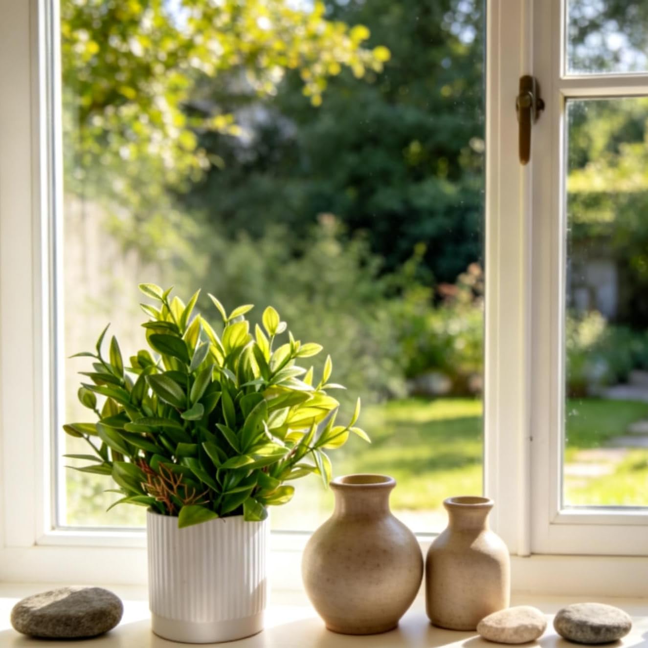 Abzo 4 Pack Fake Plants Mini Artificial Plants Faux Greenery for Home Decor Indoor Office Table Room Farmhouse Bathroom Decor