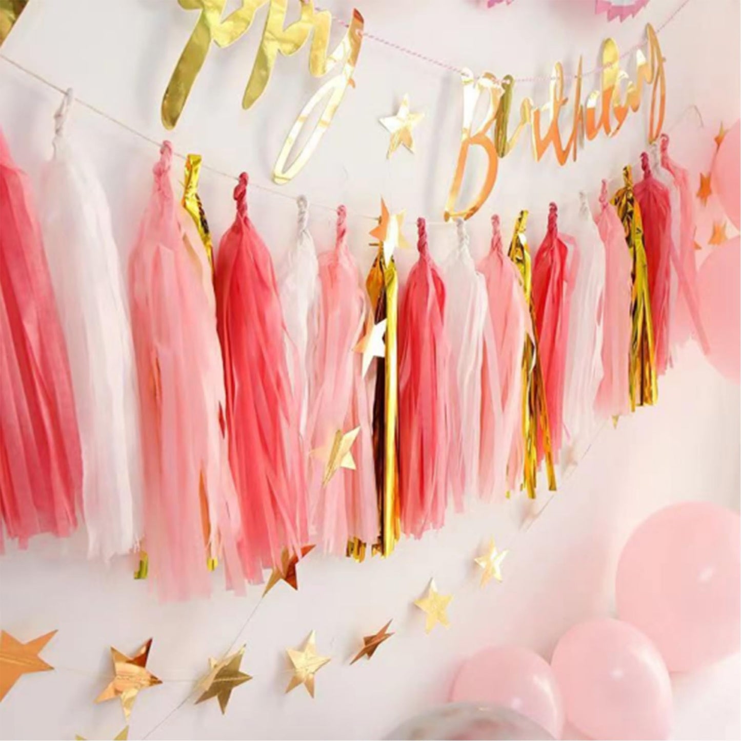 Tassels Paper/Tassels Banner for Party Decorations, DIY Kits,20PCS (Gold+Red+Pink+White)
