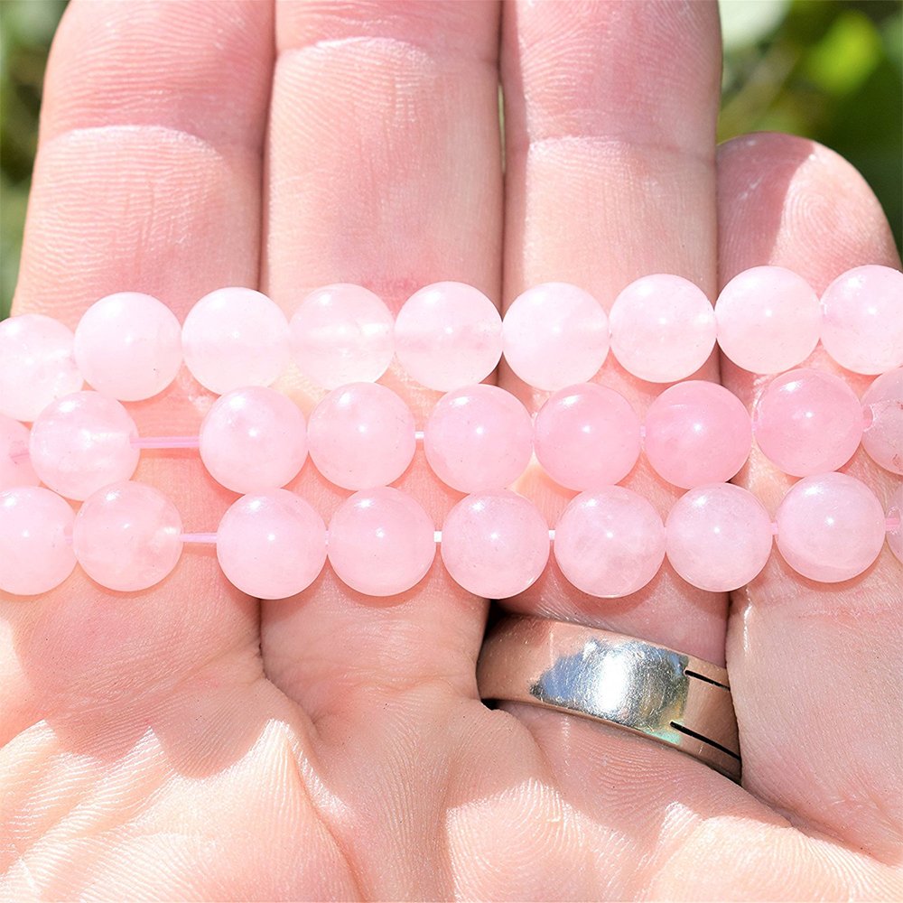 MetJakt Healing Crystals Beaded Bracelets for Womens Natural Gemstone 8mm Beads Stretch Bracelets with 925 Sterling Silver Double Happiness Pendant (Rose Quartz)