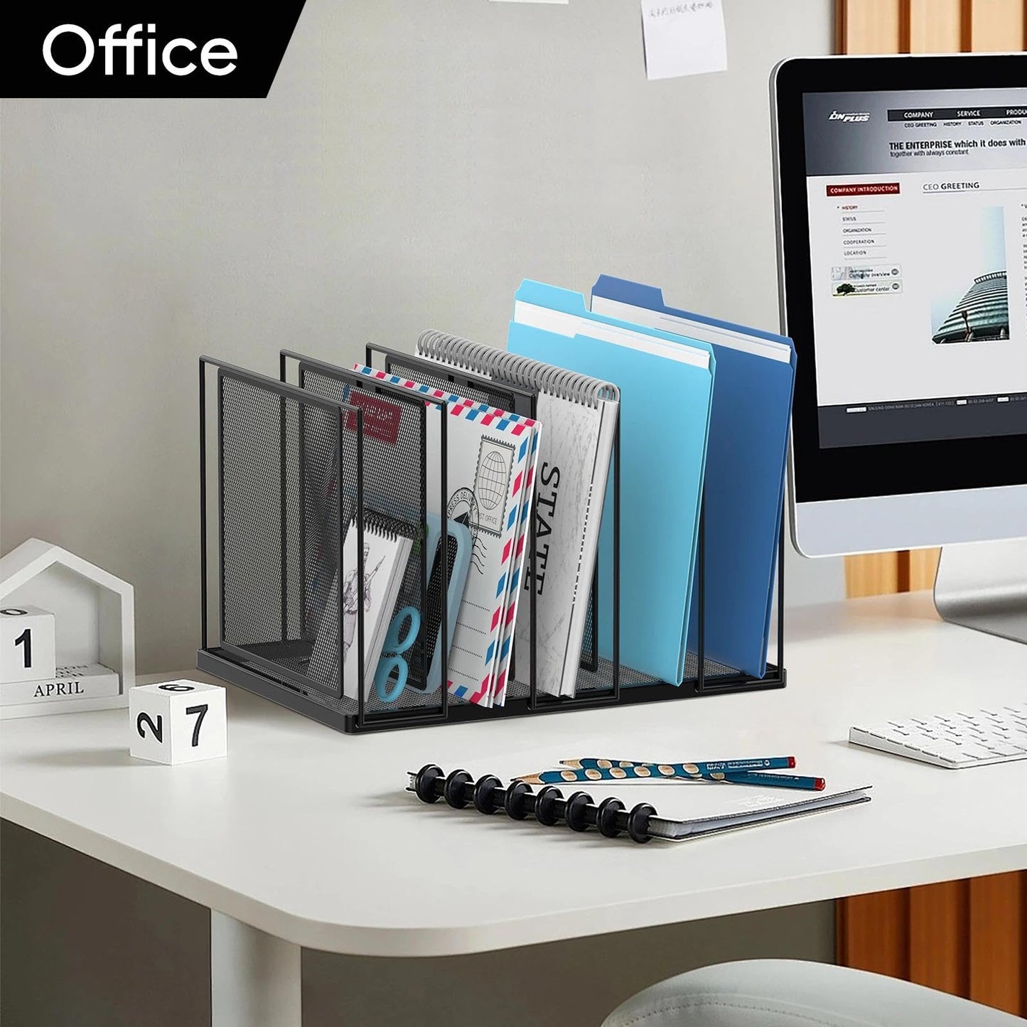 JMHUD File Organizer for Desk, 5-Section Vertical File Sorter, Paper Holder Organizer Standing Metal File Folder for Office Home Classroom, Black