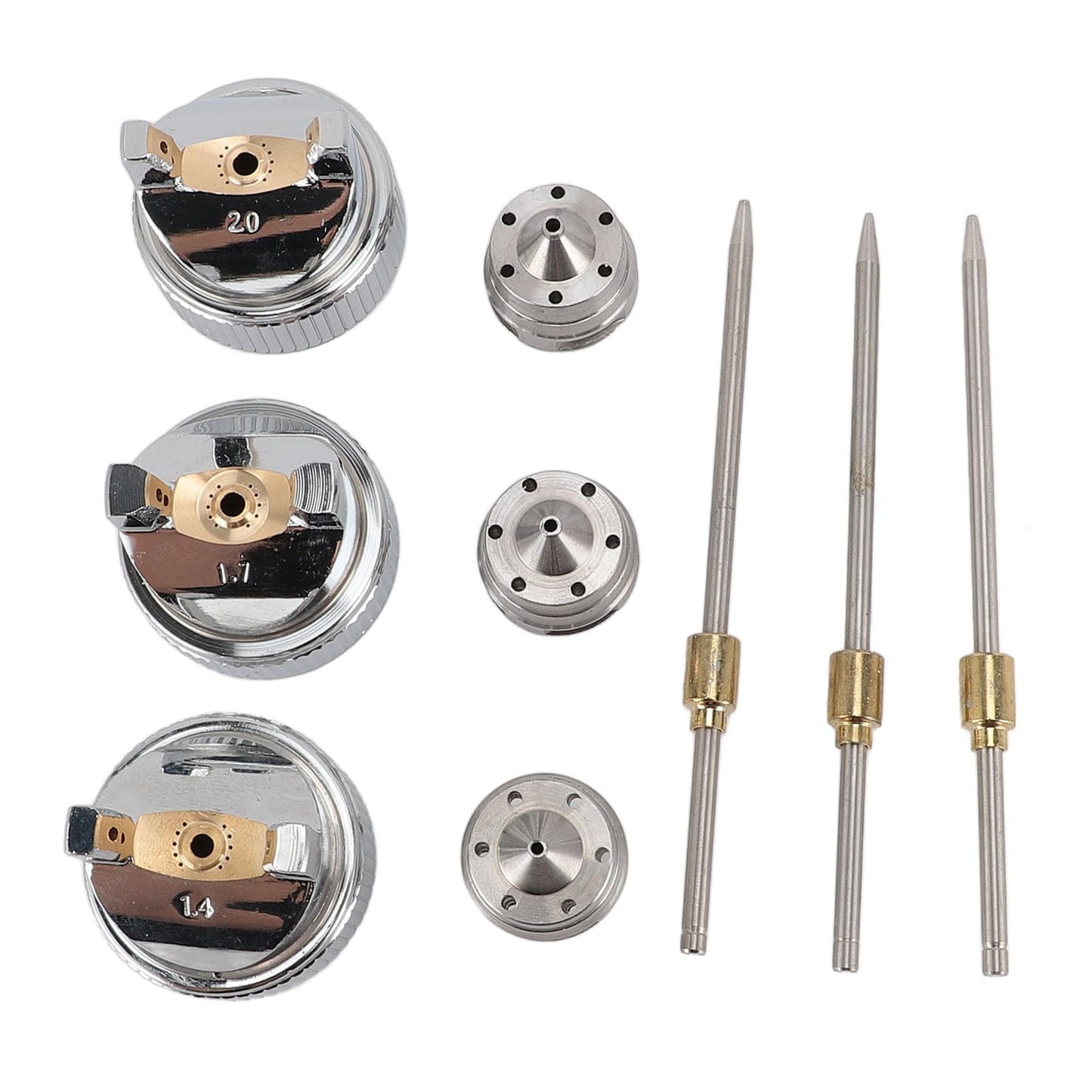 Sunicon Nozzle Set, H-827 1.4mm 1.7mm 2.0mm Nozzle Replacement Kit 3 Sets Needle Fluid Nozzle Air Cap Kit Brass Plastic Fluid Tip Size Set Up Spray Paint Repair Accessories Kit for Spray Guns