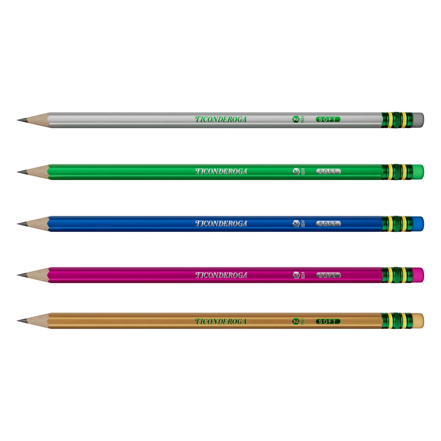 Ticonderoga Wooden Pencils, Pre-Sharpened, #2 HB Soft, Metallic Colors, 150 Count