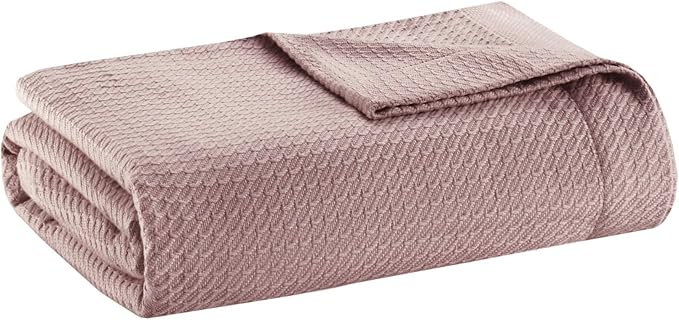 Madison Park Soft Certified 100% Egyptian Cotton Breathable Cozy Blanket, Premium Waffle Knit Classic Design, Luxury All Season Lightweight Cover for Bed, Couch and Sofa, Rose Twin(66"x90")