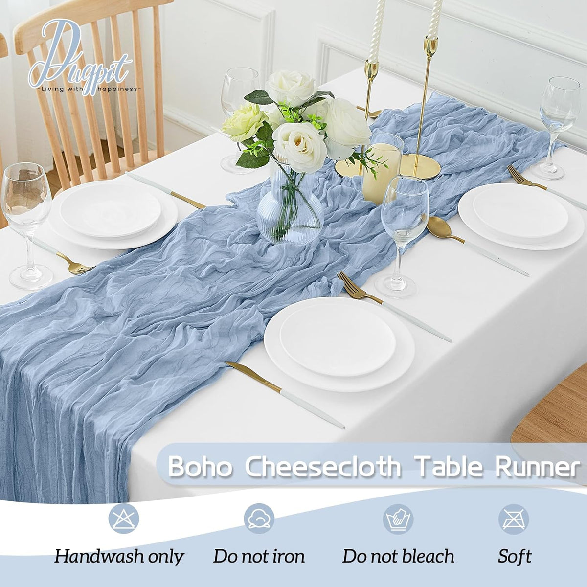 4Pack Dusty Blue Table Runner 10FT Cheese Cloth Table Runner 35x120Inch Long Boho Table Runners Rustic Gauze Table Runners for Party Wedding Bridal Shower Baby Shower Decorations
