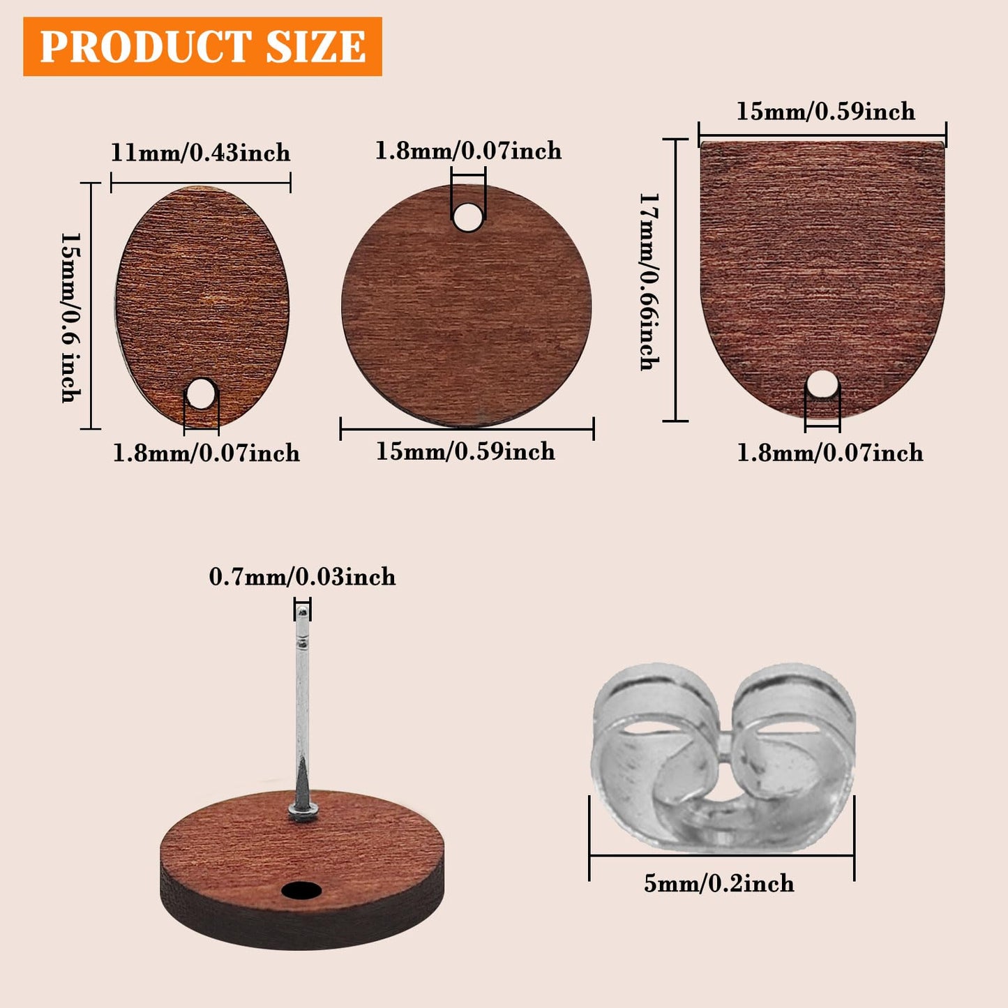 60pcs Wooden Earring Studs for Jewelry Making,Wooden Stud Earrings Wood Earring Posts with 100pcs Earrings Backs for DIY Making Supplies(3 Shapes)
