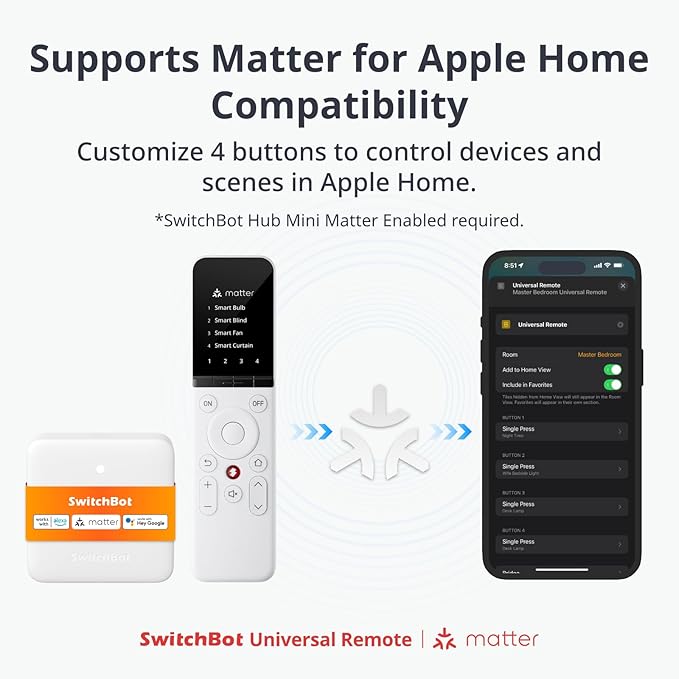 SwitchBot Universal Remote Control with Hub Mini Matter Enabled, Multi-use Smart Remote with Customize App, Control 25 IR/Bluetooth Devices and 10 Scenes, Compatible with TV/AC/SwitchBot BLE Devices