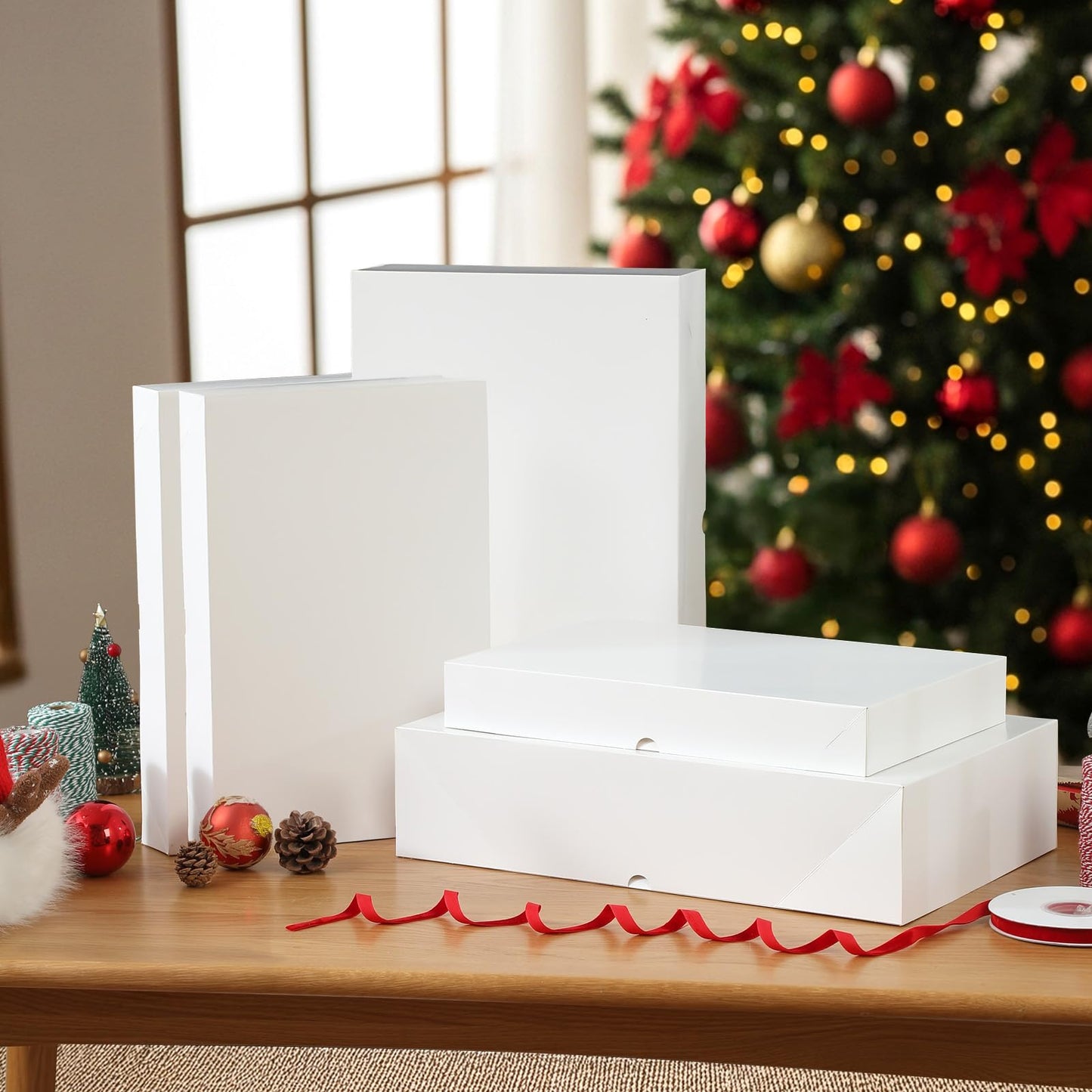 STYPOP 12 Pack Gift Boxes with Lids for Present - 6 Extra Large 17" (4" Deep) & 6 Large 14" (2" Deep) White Gift Boxes for Clothing Wrapping, Christmas