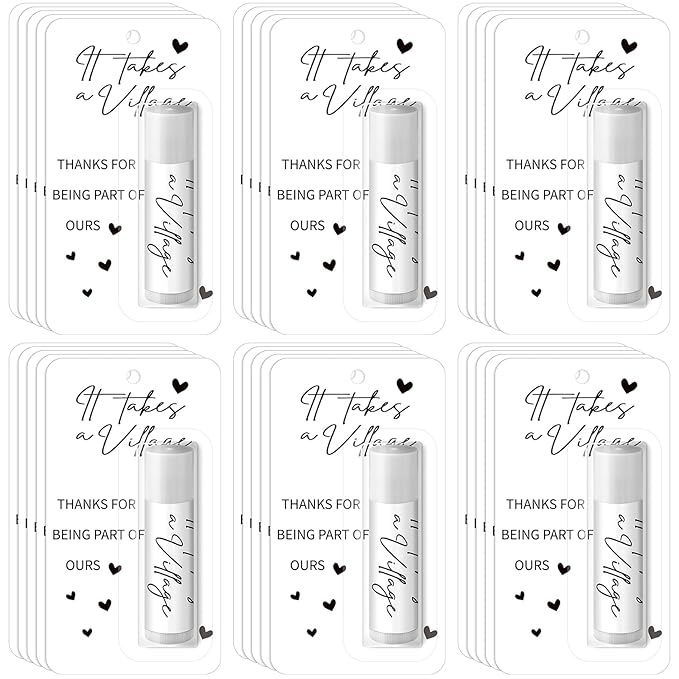 30 Pack Christmas Employee Appreciation Gift Lip Balms Bulk Staff Teacher Team Volunteer Thank You Gift Thanksgiving Christmas Appreciation Party Favor for Women Men(It Takes A Village,White)