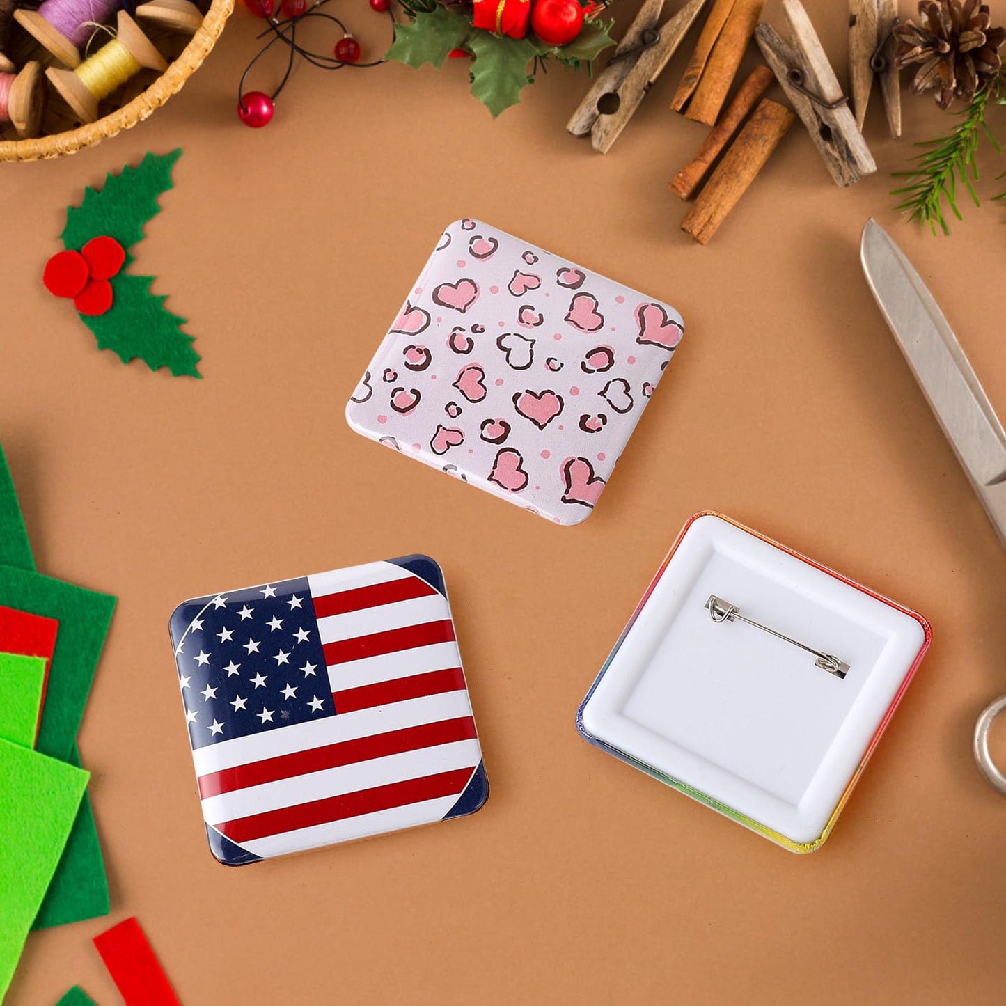 BEAMNOVA 100 Sets of Square Button Maker Supplies 50 * 50mm / 1.97 * 1.97 in Blank Badges Parts for Round Pin Maker, Supplies Only, Machine NOT Included