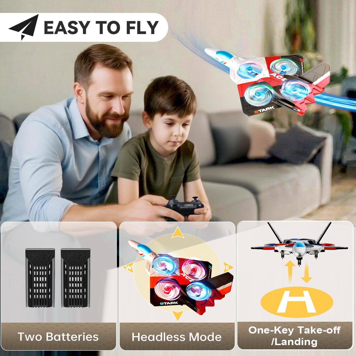 4DRC V39 RC Plane with Camera for Adults Kids, RC Airplane Fighter Jet 2.4GHz RTF Glider Aircraft Plane Toys,Waypoint Functions,Altitude Hold, Gesture Selfie,3D Flips,2 Batteries,Red
