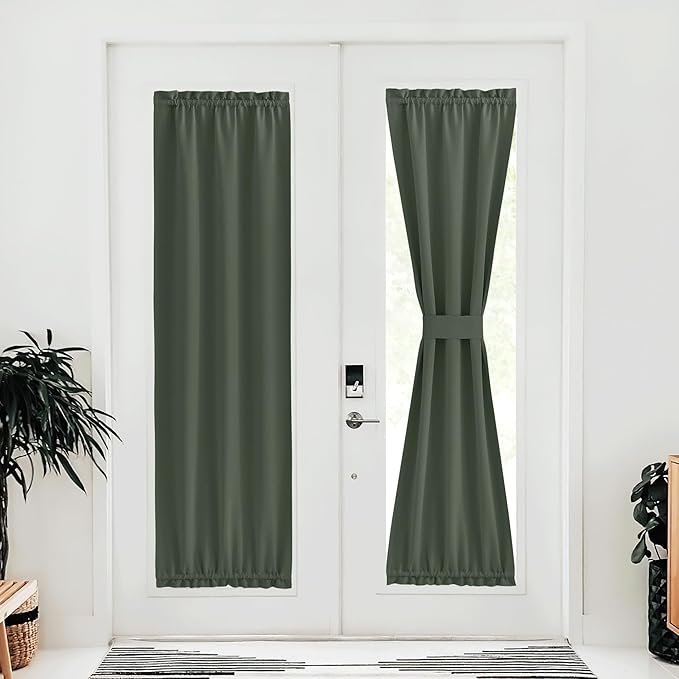 NICETOWN Blackout Door Curtain for Door Window, Thermal Insulated French Temporary Window Covering for Privacy, Thermal Insulated Panel (Dark Mallard, 25" W x 80" L, 1 Panel)