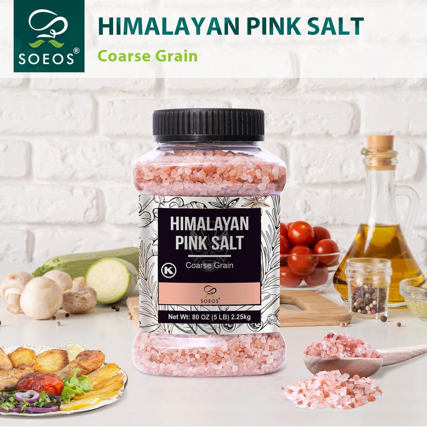 Soeos Himalayan Pink Salt, Coarse Grain, 80oz (5 Pound), Pink Salt, Kosher Salt, Pink Himalayan Sea Salt Coarse for Grinder Refill
