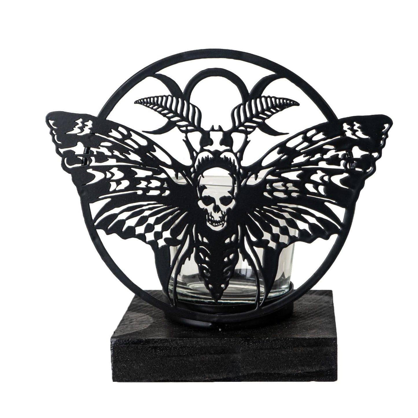 Pacific Giftware Death's Head Moth Tea Light Holder by Alchemy England Detailed Gothic Skull and Moth Design Unique Candle Accessory for Home Decor 5.75" Tall