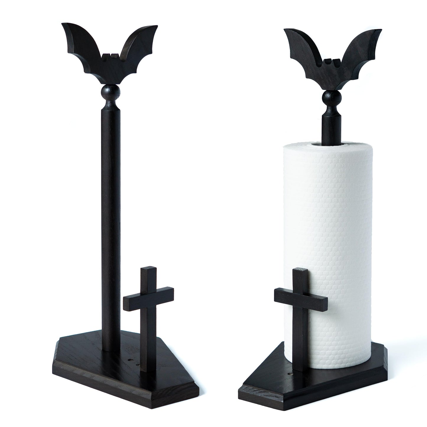 Kihomi Bat Paper Towel Holder with Suction Cups - Black Wooden Coffin Paper Roll Holder, Gothic Kitchen and Bathroom Accessory, Halloween Decor, Spooky Rustic Table and Witchy Gifts for Women (Bat)
