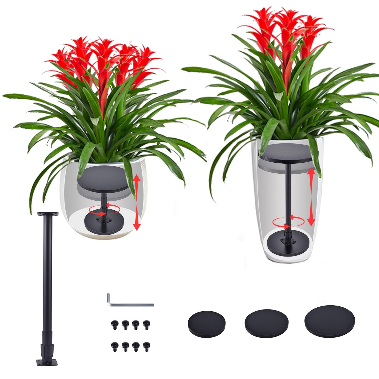 Decivems Adjustable Large Plant Riser for Indoor/Outdoor Pots 12.8-21" Universal Plant Stand with 6/8/10" Base, Fits 8/10/12 Inch Round/Square Planters
