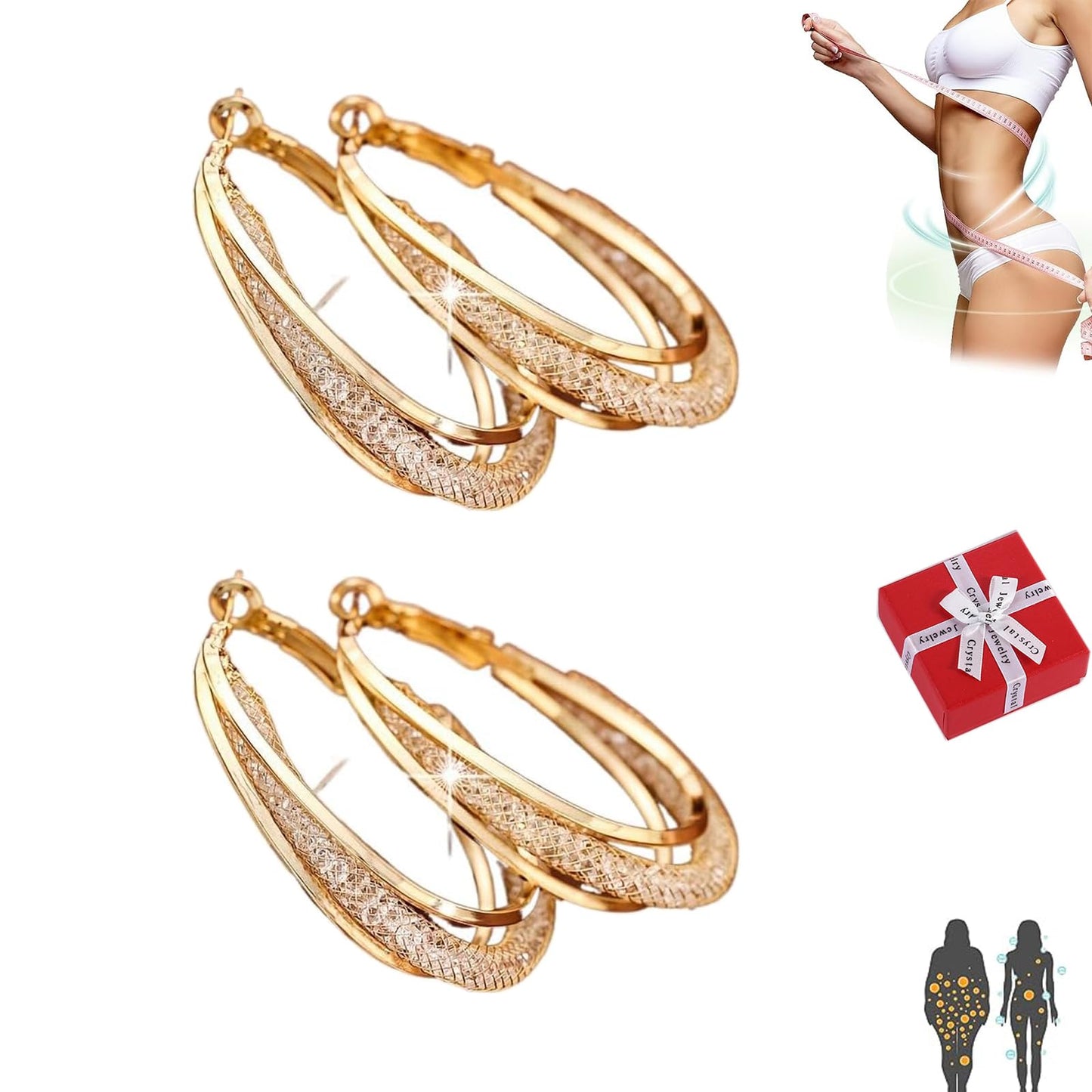 Lymphatic Fashion Oval Earrings,Lymphatic Activity Hoop Earrings (2Pirs Gold)