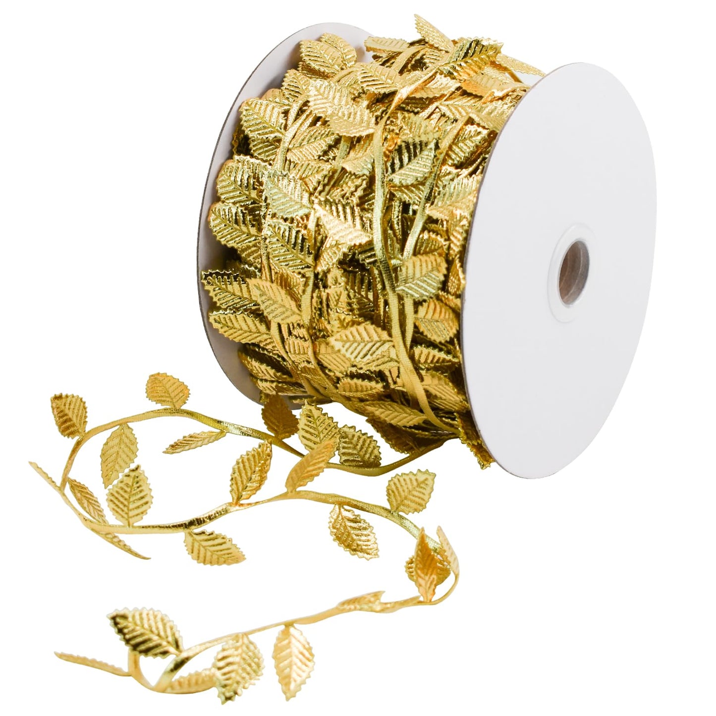 Bacucine Leaf Ribbon 32 Yards Gold Leaves Trim Artificial Leaves for Wreath Making Home Wedding Christmas Decor (Gold)