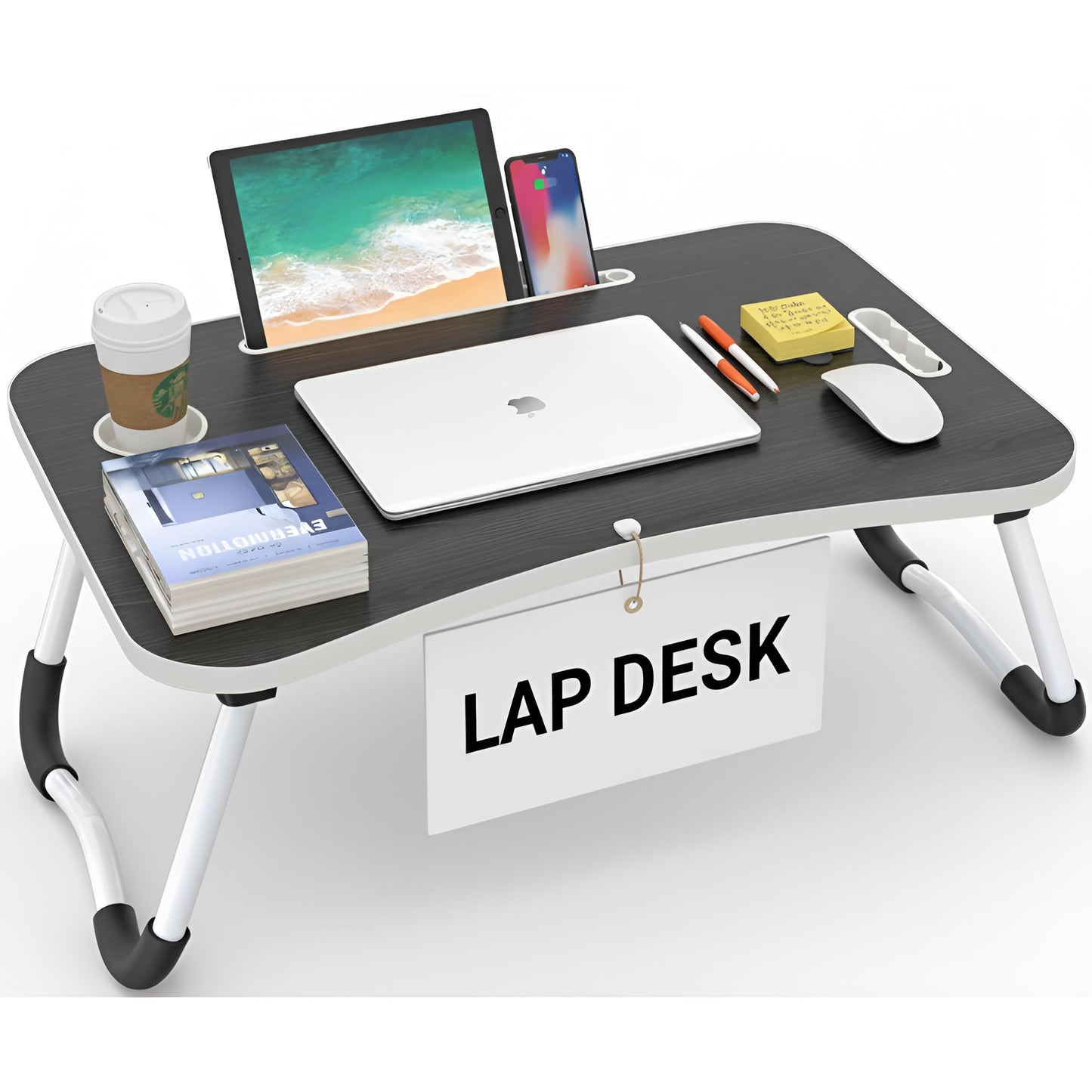 MAVOCRAFT Laptop Desk for Bed - Lap Desk for Sofa & Bed Desk - 23 x 15 Lap Tables for Adults & Kids - Suitable Tablet and Laptop Stand for Bed - Include iPad Slot and Cup Holder (Dark Grey)