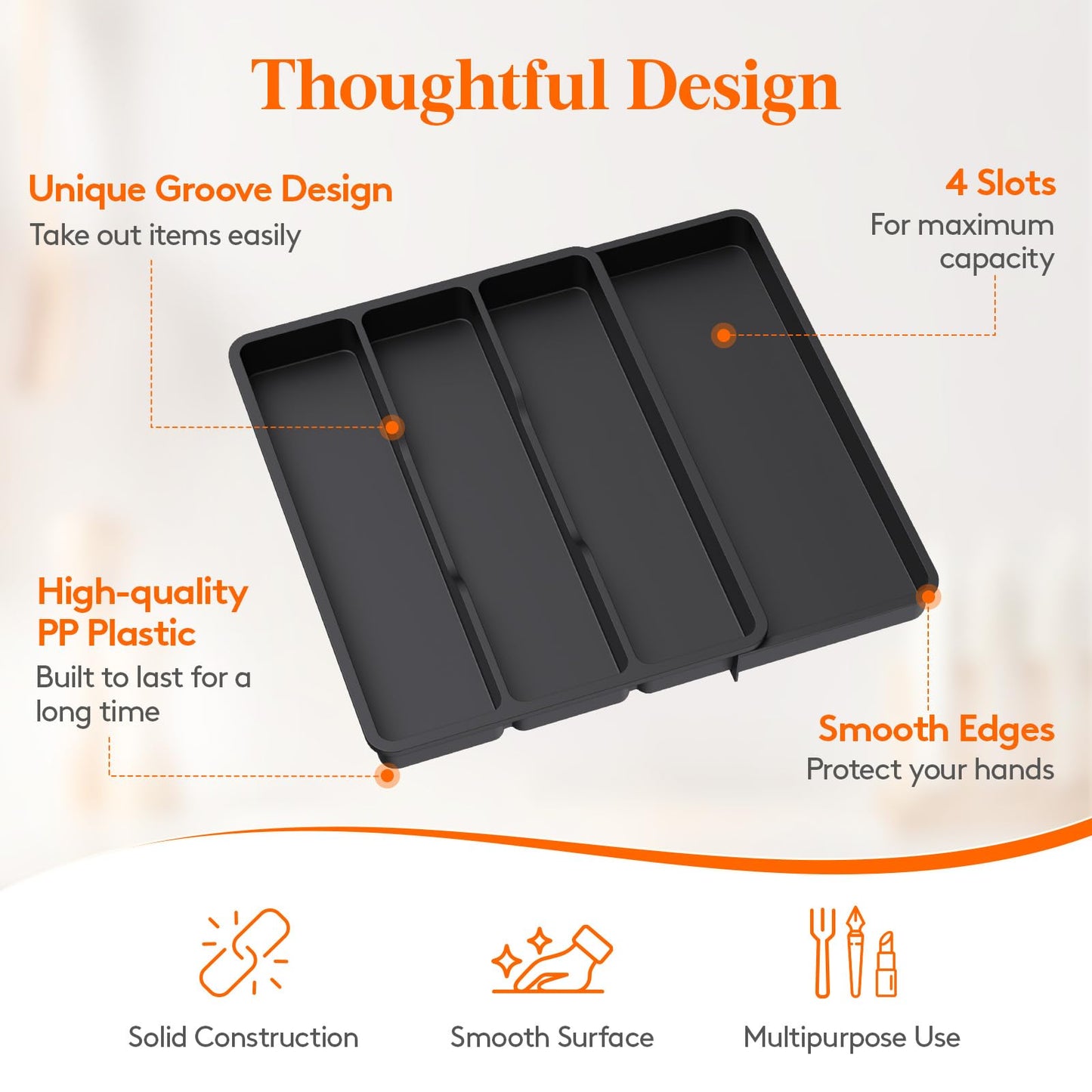 Lifewit Utensil Organizer for Kitchen Drawer, Expandable Cooking Silverware Tray, Adjustable Cutlery Flatware Holder, Plastic Spatula Tools Storage Divider, 17.3 x 15.8", Black