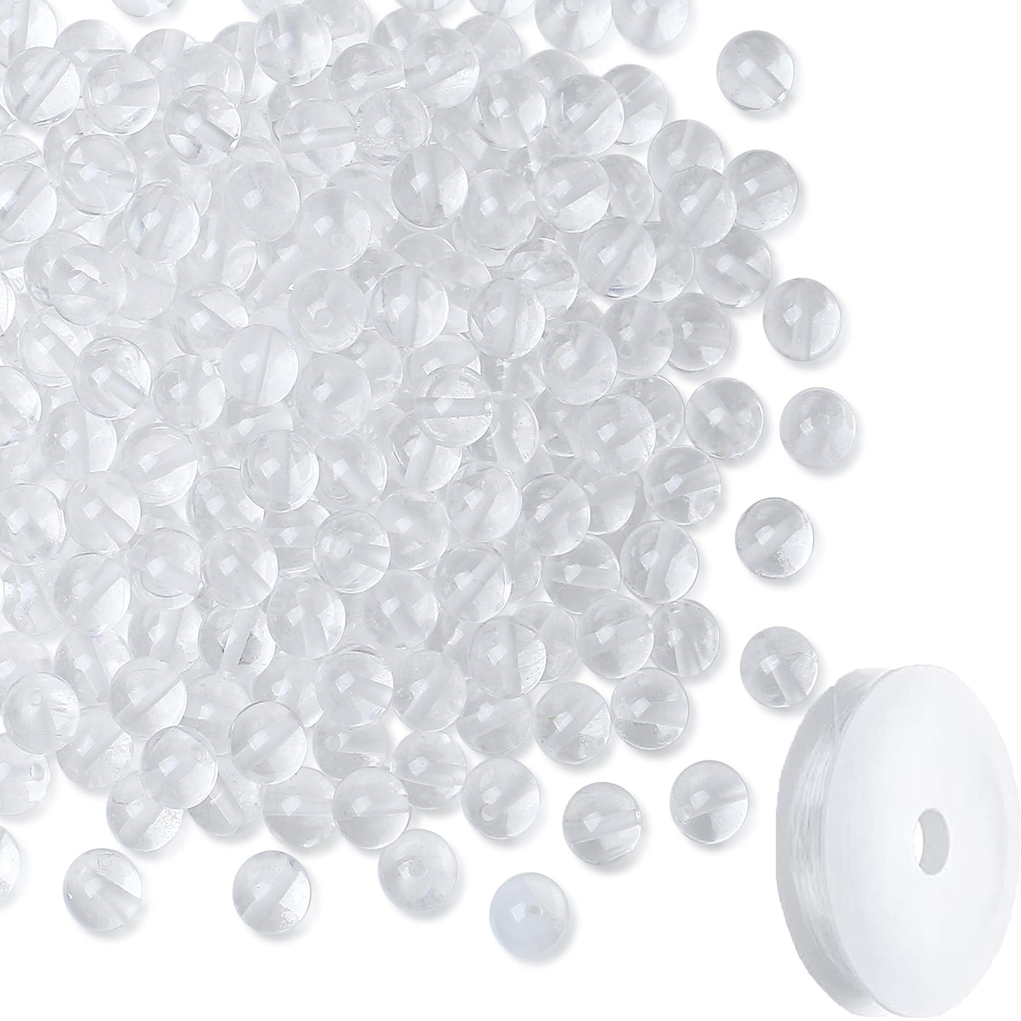 NUKAYAI Clear Quartz Beads 60Pcs Natural Crystal Beads 8mm Round Stone White Bead Smooth Loose Beads for Bracelet Necklace DIY Earrings Making