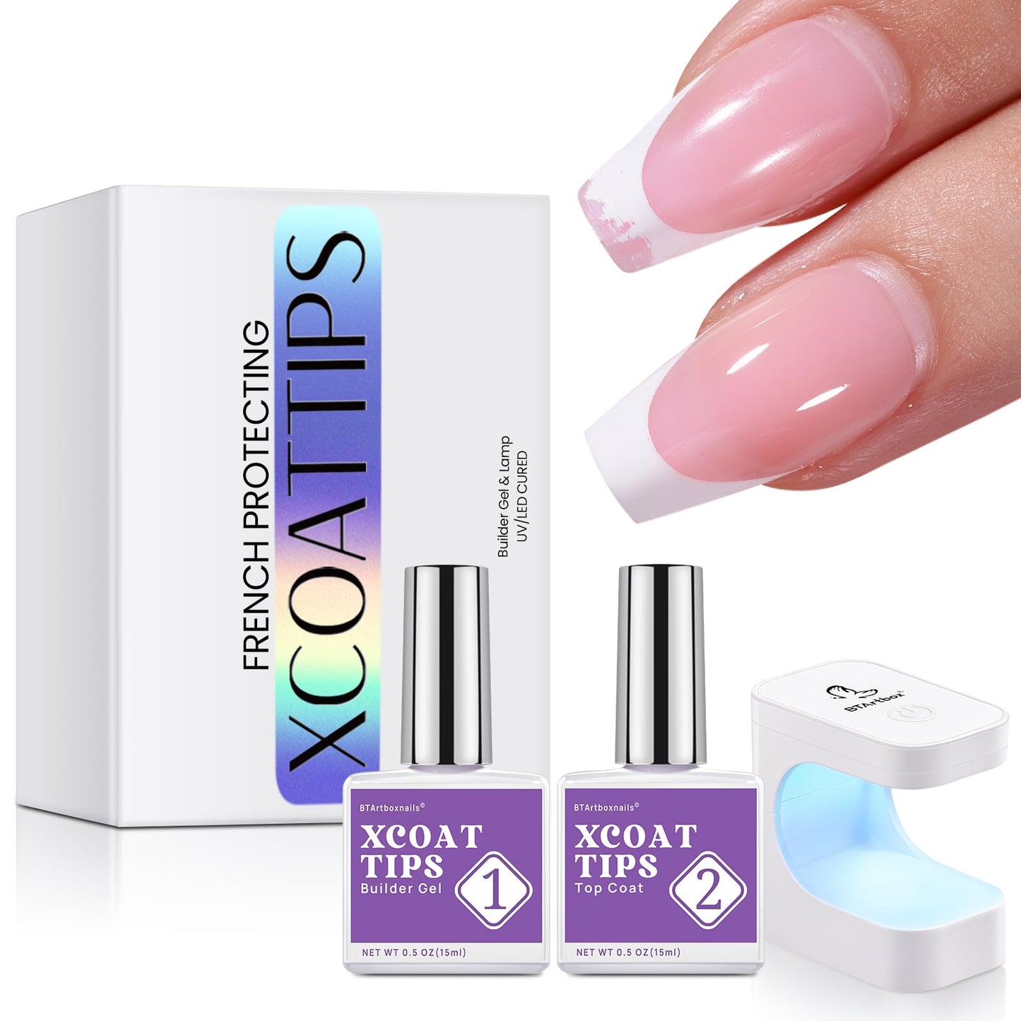 BTArtboxnails Nail Tips Builder Gel Pink French Tip Press On Nails