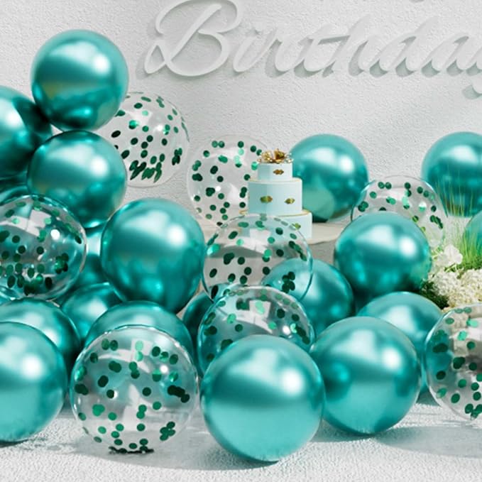 SUWEN Metallic Green Balloons and Confetti Balloons Set 47PCS Latex Helium Metallic Teal Balloon for Birthday Anniversary Party Decorations