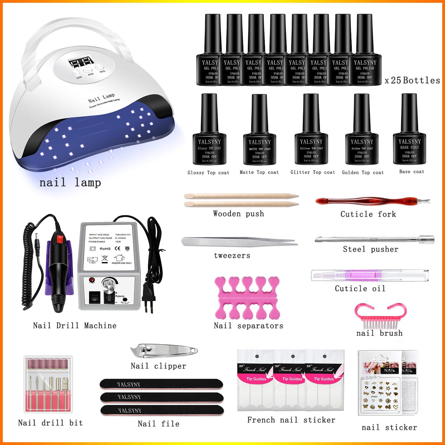 Gel nail kit with uv light and nail drill machine Kit,5pcs Top Base Coat LED Lamp Nail Art All Seasons Gel Manicure Kit
