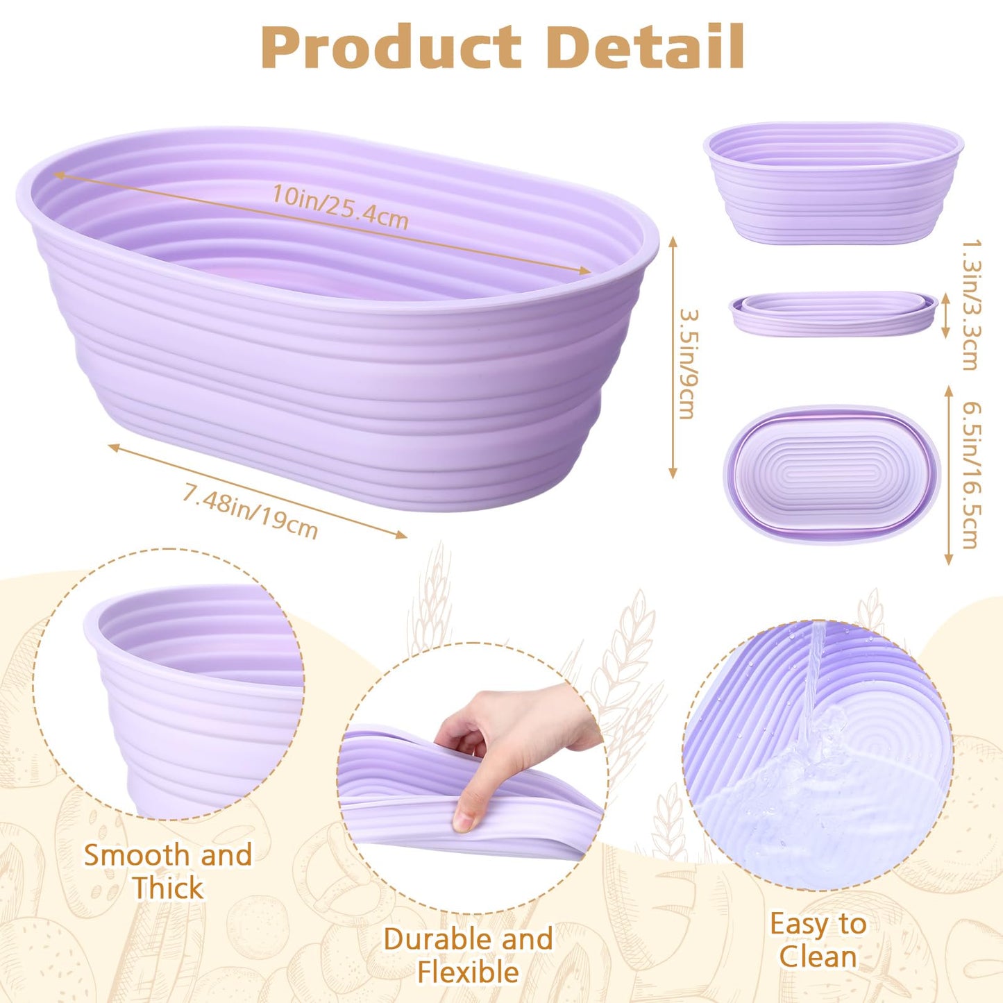 Honeydak 4 Pcs Silicone Bread Proofing Baskets Oval Banneton Basket 10" Collapsible Sourdough Bread Baking Supplies Non-stick Dough Proofing Bowls Container Oven Safe for Breads Making (Vibrant Color)