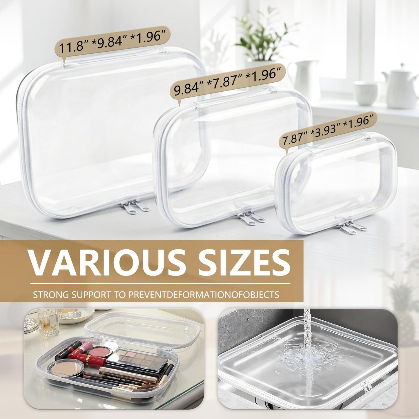 Dimore Ultimate Organizer Kit - 6 Pack Clear Hard Shell Zipper Case (2 Large + 2 Medium + 2 Small) Multi-Size Set, Complete Storage Solution for Makeup, Crafts, Toys, Electronics (6Pack)