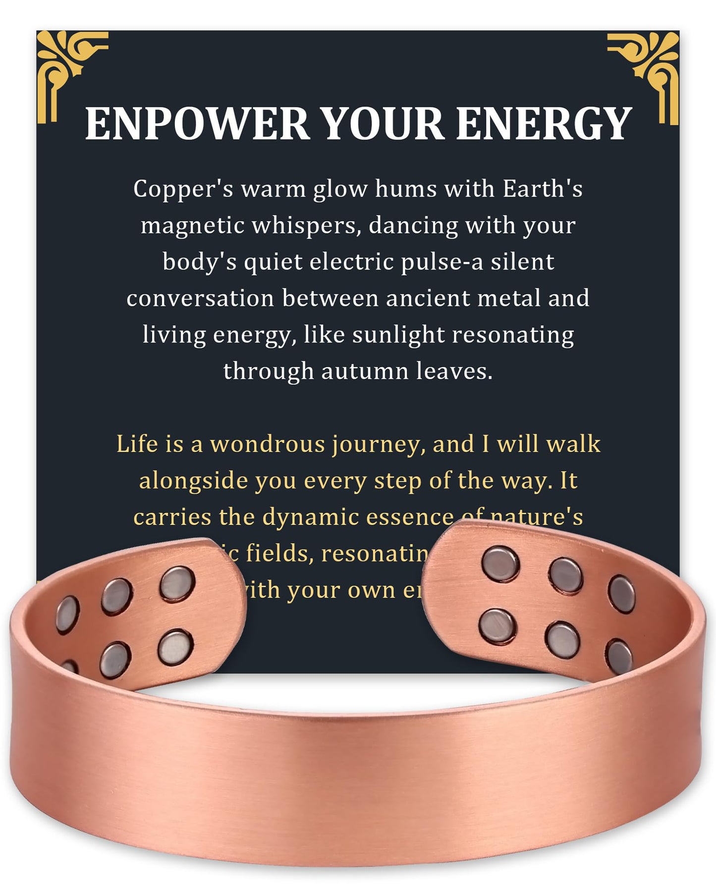 Fashtour Copper Bracelet for Men and Women, 99.99% Pure Copper Magnetic Bangle with 18pcs 3800 Gauss Magnets, Adjustable Jewelry Gift（Plain Design）