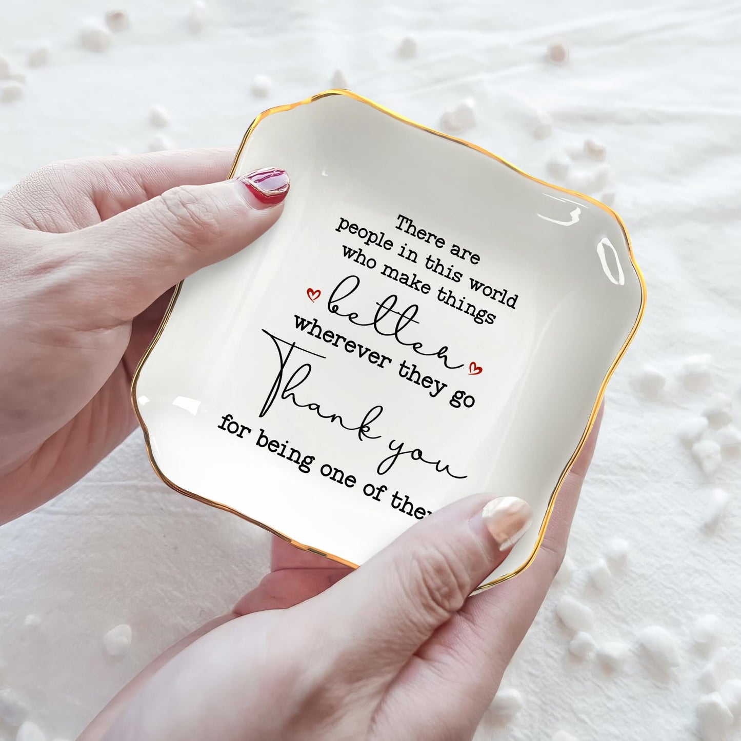 OASSIE Thank You Gifts for Women - 4"x4" Ceramic Jewelry Dish Tray - Teachers Day Nurse Week Birthday Appreciation Inspirational Retirement Teacher Appreciation Gifts for Women Coworkers Boss