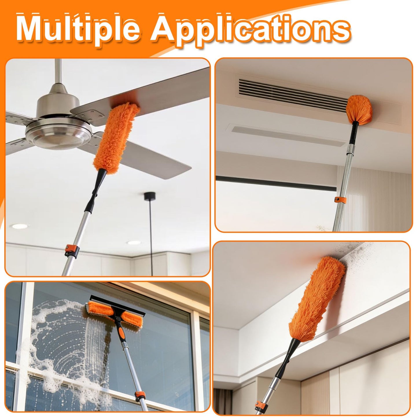 TONYINGO 26FT High Reach Duster Kit with 5-20FT Flip-Lock & Screw Dual Locking Extension Pole, Cobweb Duster, Washable Ceiling Fan Cleaner & Window Squeegee for Glass & High Roof