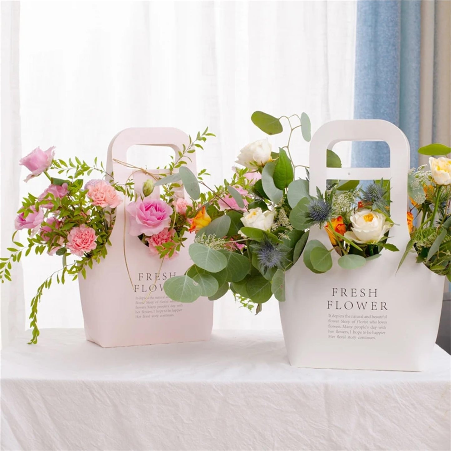 Nikeg Kraft Paper Flower Gift Bags 10Pcs Korean Portable Flower Box, Kraft Paper Bouquet Arrangement Packaging Bag, Creative Waterproof Gift(Black,Small)