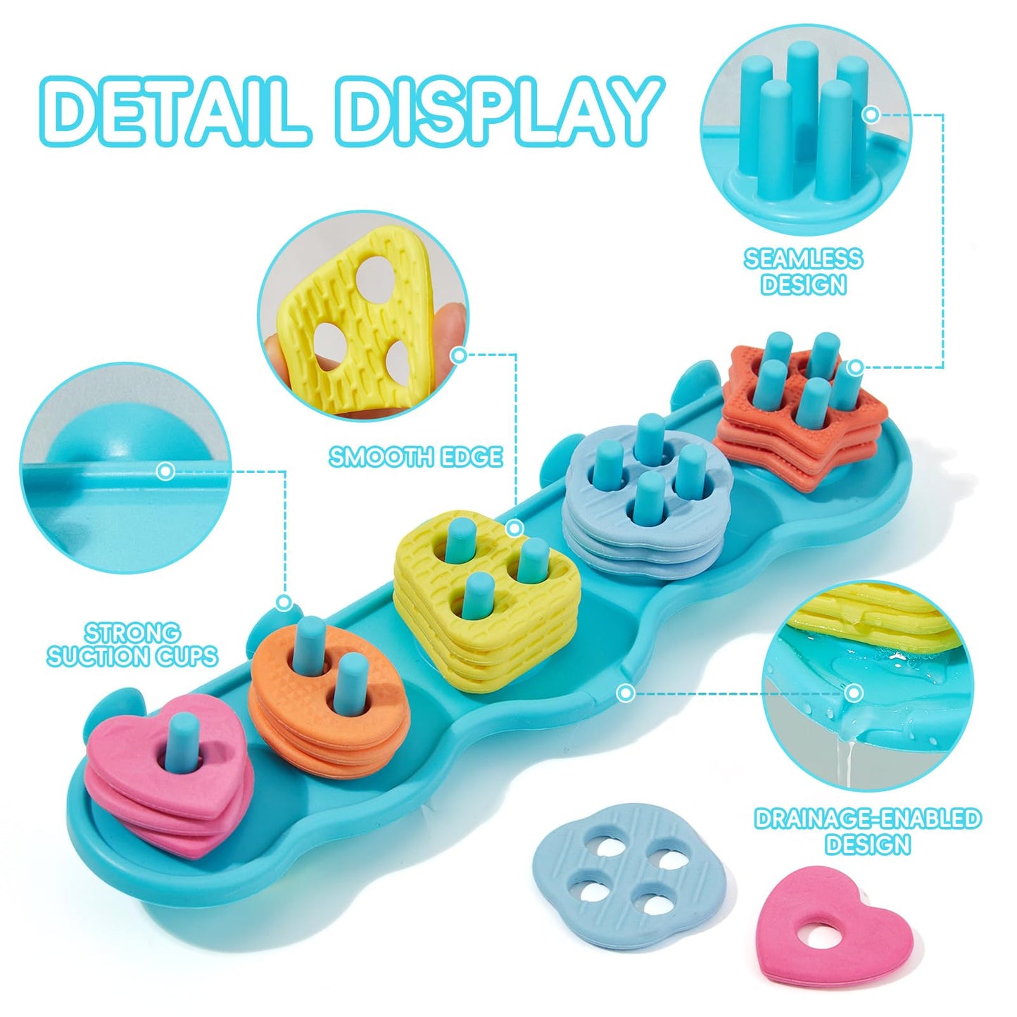 Silicone Color and Shape Sorting & Stacking Toys & 16PCS Baby Bath Toys