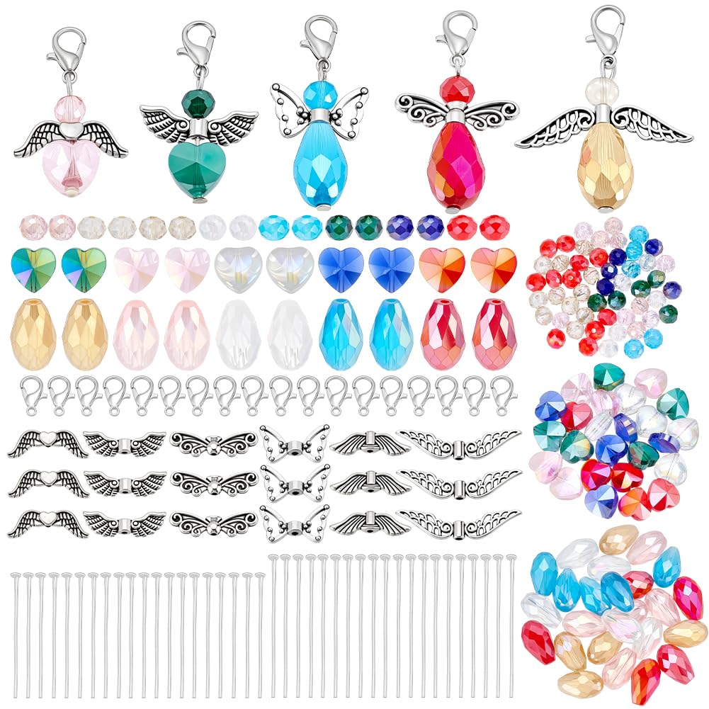 PH PandaHall 300pcs Angel Wing Charm Making Kit, Metal Angel Wing Pendants Making Accessory DIY Charm Set for Earrings Necklaces Bracelets Keychains DIY Crafts Jewelry Making