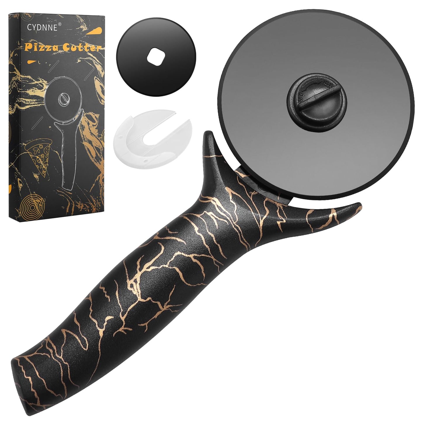 CYDNNE pizza cutter wheel with Removable and Washable Blade - Perfect for pizza Rolls, Pastry, Cheese, and cakes - Easy to Clean and Replace - Non-slip Grip for Smooth Cutting 8.47 Inches (Black)