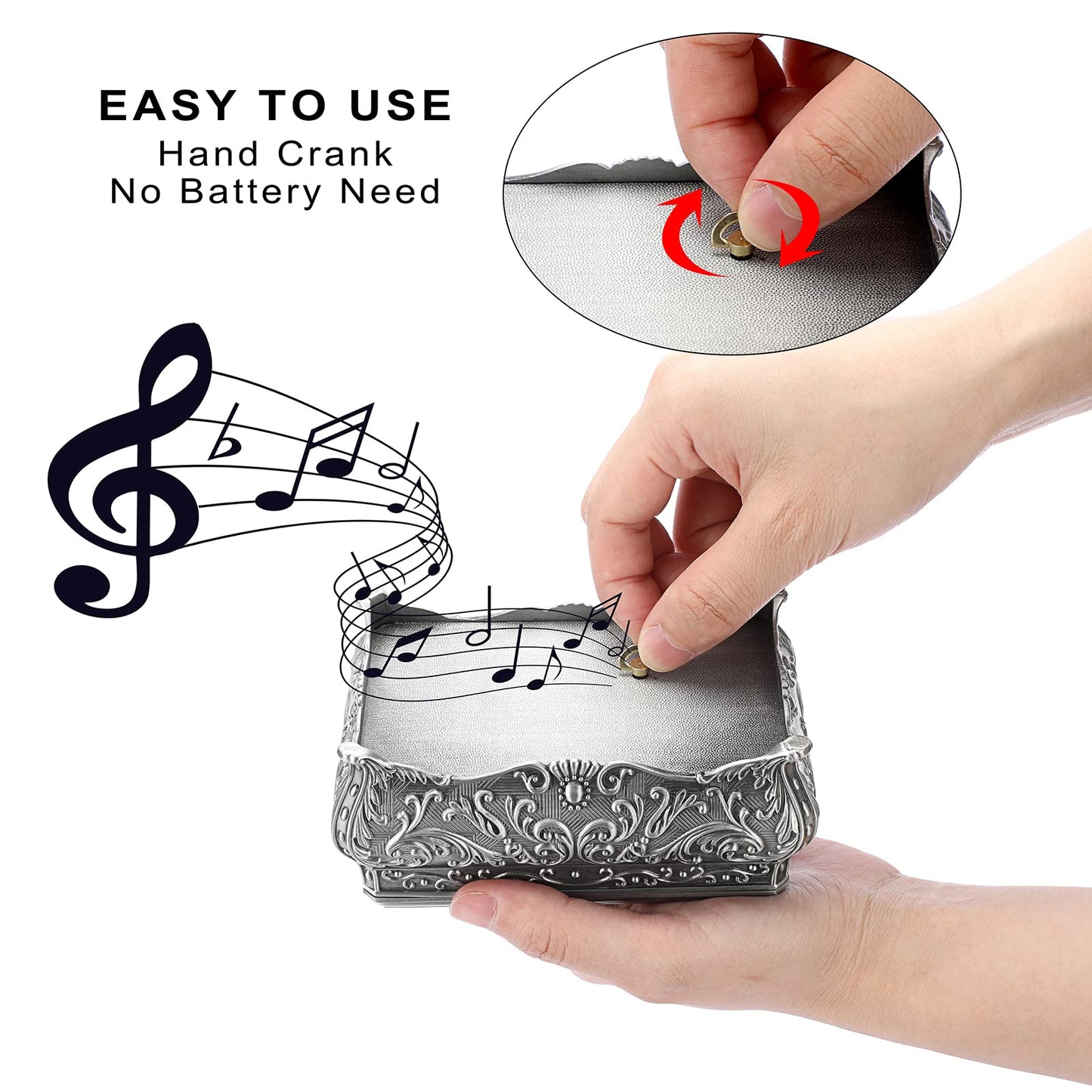 ELLDOO Vintage Metal Music Box, Wind Up Musical Jewelry Box Keepsake Box, Small Trinket Jewelry Storage Box Gift for Girl Women (Tune: You Are My Sunshine)