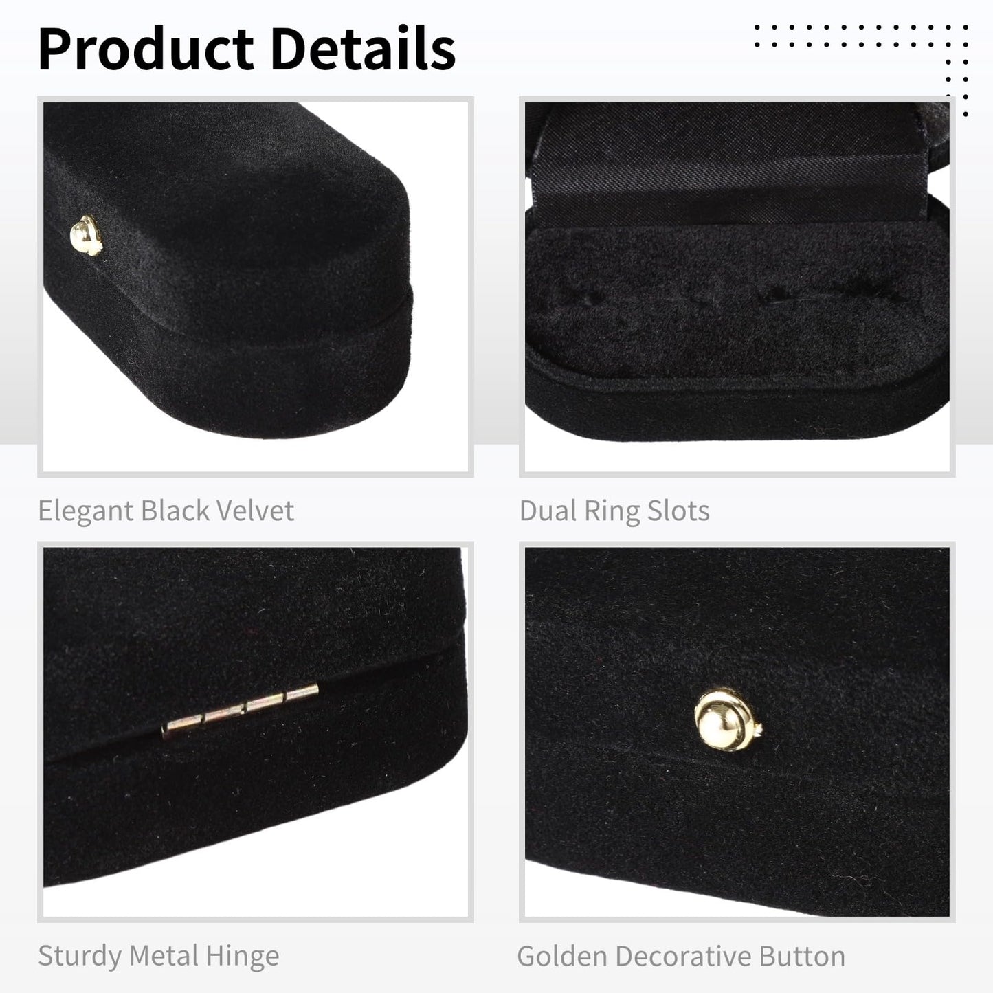 Toyosport 2 PCS Dual Slots Velvet Ring Boxes, Black Elegant Oval Ring Case for Weddings and Anniversaries