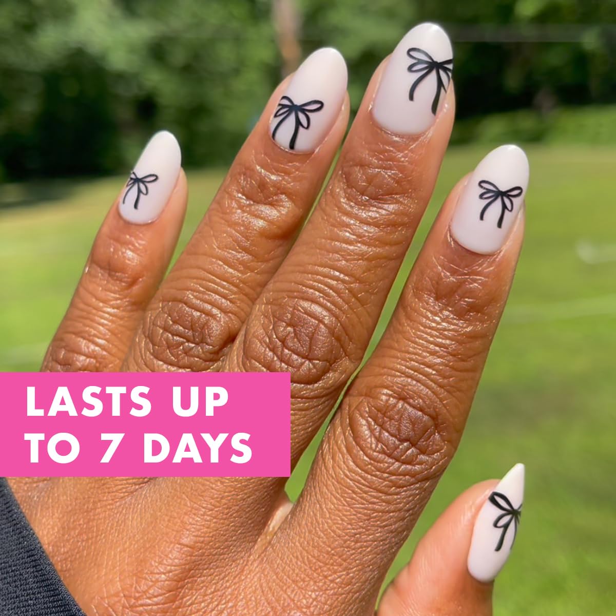 Olive & June Classic Super Stick Mani Press On Nails | No Glue Needed | 32 Tab Nails 16 Sizes | Non-Toxic Tabs Easy On-Off Non-Damaging Realist Look | 7-Day Wear | Short, Round| Dainty Bows