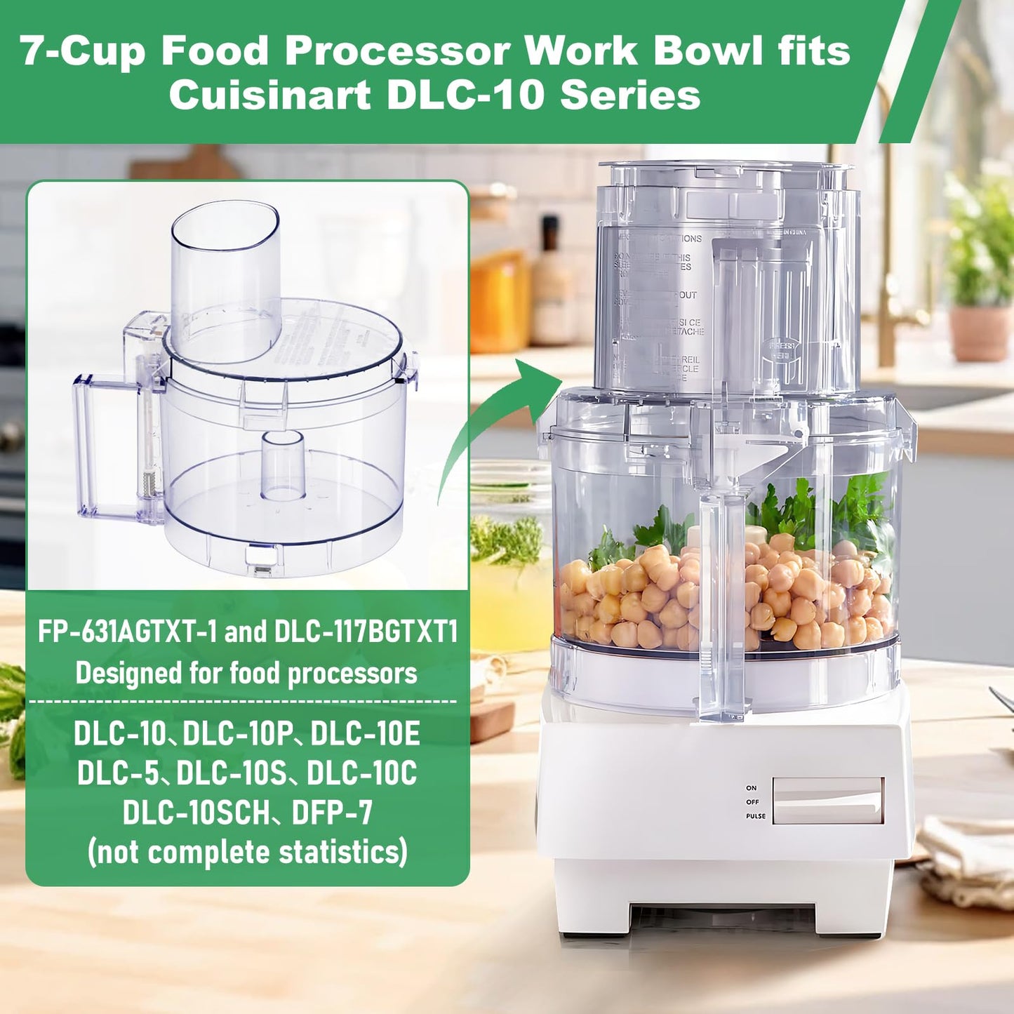 7 Cup Food Processor Replacement Parts Kit for Cuisinart DLC-10 Series Food Processors,Contain:FP-631AGTX-1 Food Processor Work Bowl & DLC-117BGTXT1 Food Work Bowl Cover