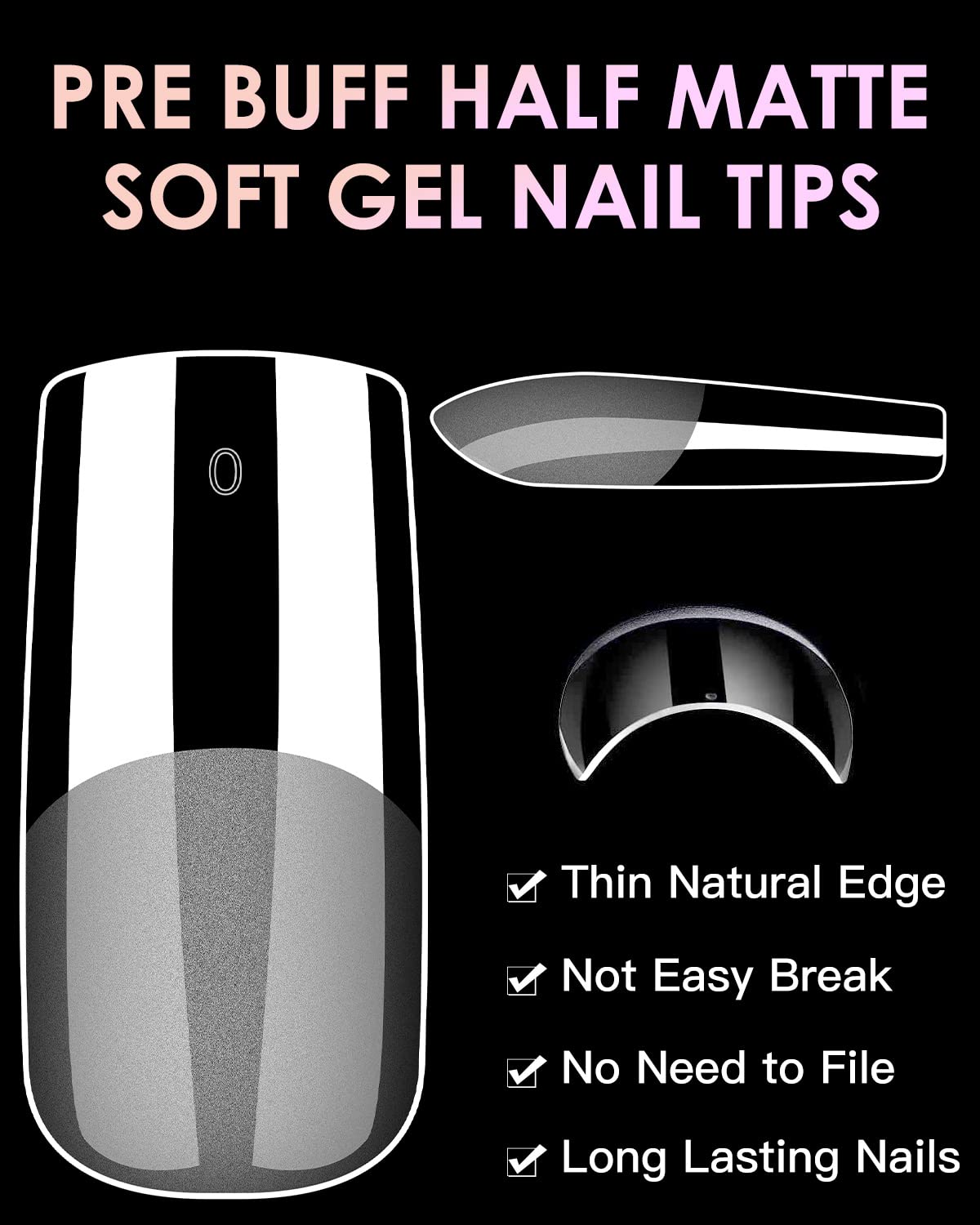 Soft Gel Nail Tips Medium Square, 120PCS Pre Buff Full Cover Nail Extenison Tips Half Matte Gel Nail Tips BORNBYME