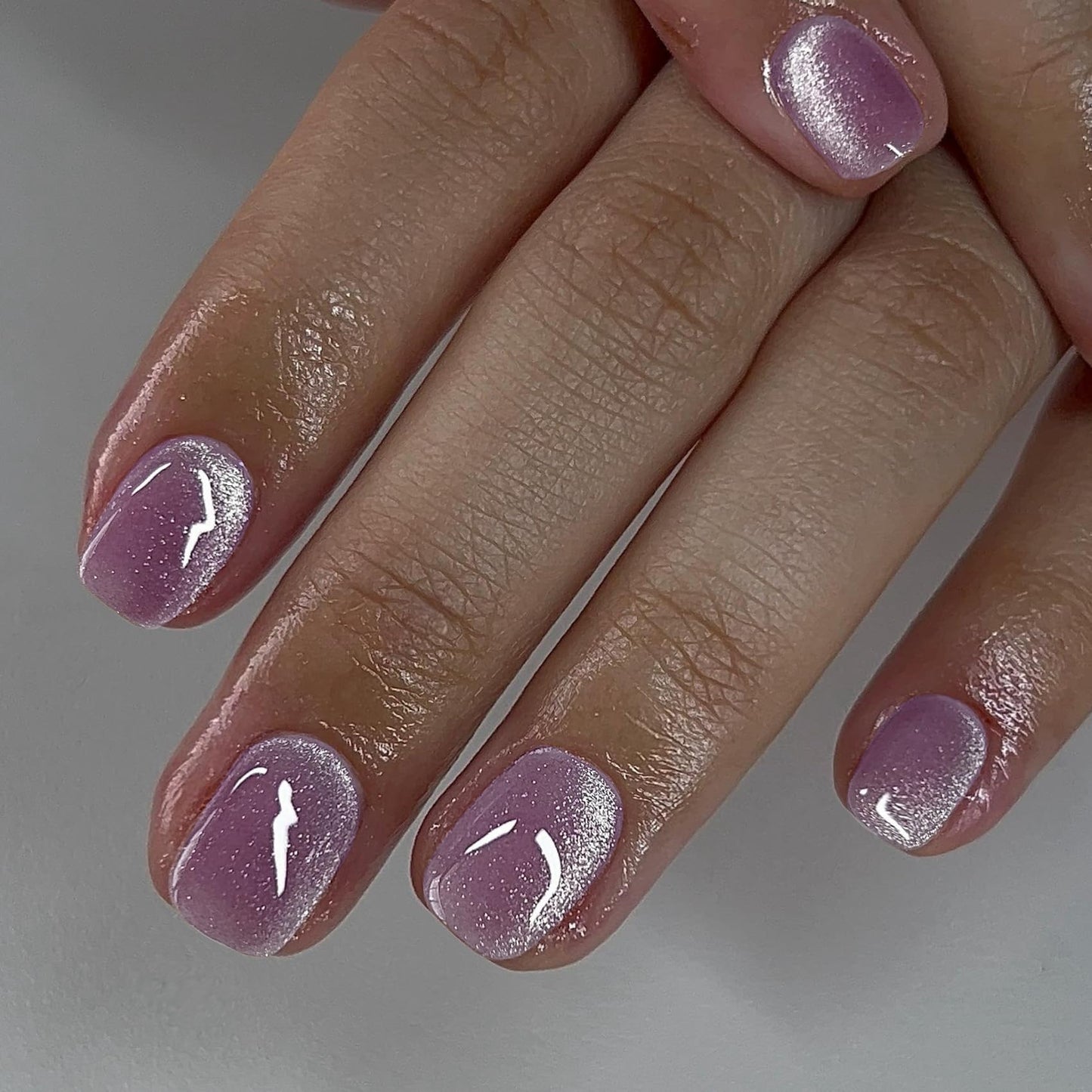 SXVME Short Press On Nails Square - Cat Eye Purple Fake Nails Acrylic Press ons Glue on Nails Opaque Glitter Short False Nails in 30 Pcs for Women