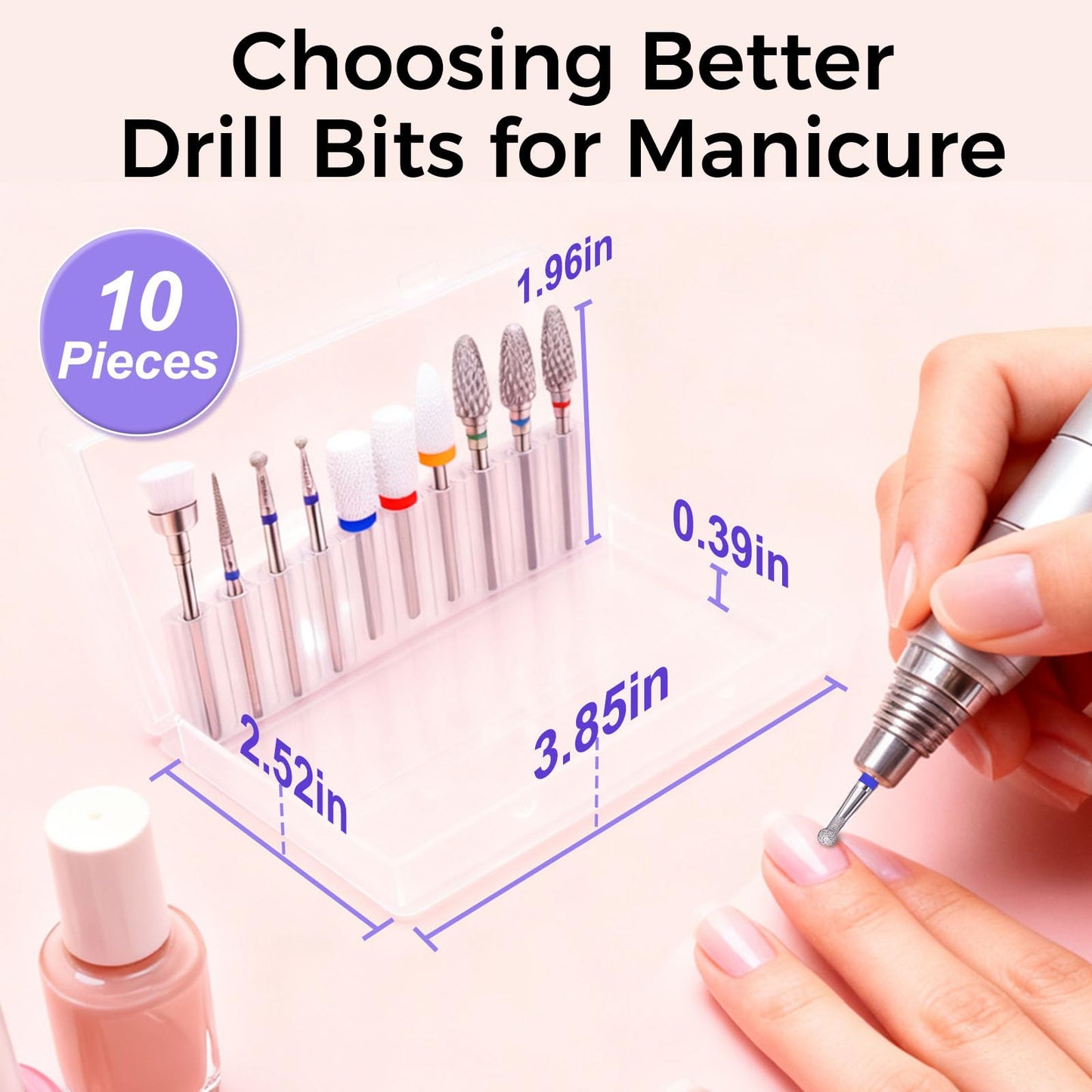 Fantexy 10 Pieces Ceramic Nail Drill Bits, 3/32 Inch Professional Acrylic Nail Bit Set, Nail File Bits Nail Art Tools for Electric Manicure Machine Home Salon Use