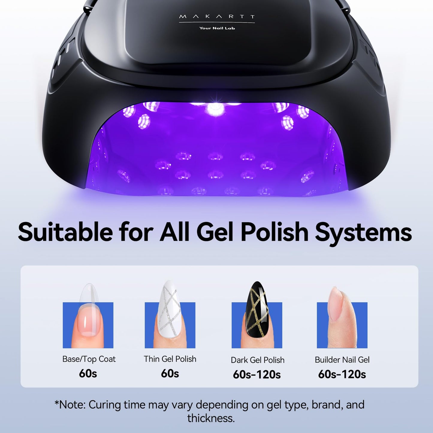 Makartt UV Nail Lamp – 30W Fast Curing UV Light with Handle Rechargeable Cordless Nail Dryer for Gel Nail Polish with 45 Beads Dual Lights 4 Timers LCD Smart Sensor for Nail Art Design(Matte Black)