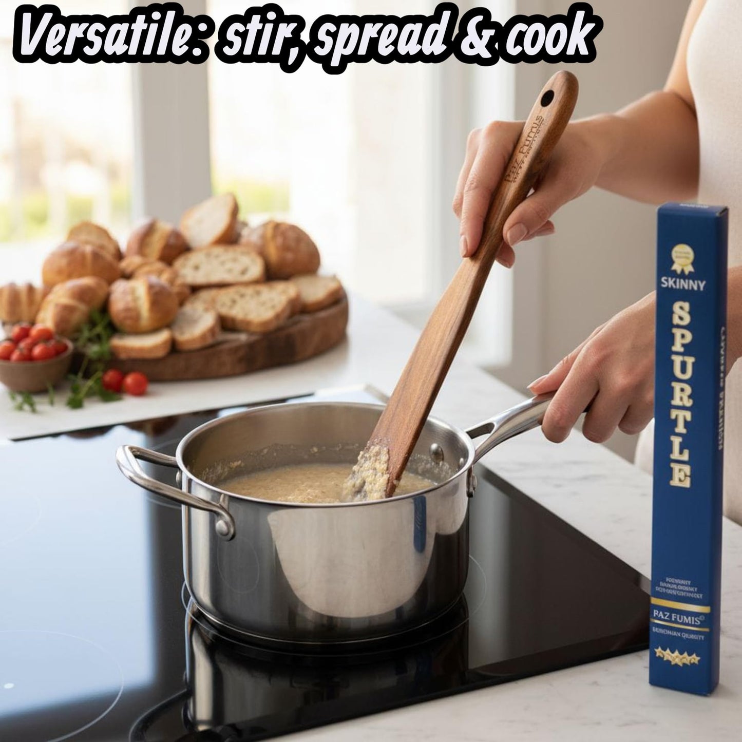 Skinny Spurtle for Sourdough Starter, Spreading, Cooking, Mixing, Reaching Bottom of Jar by Paz Fumis