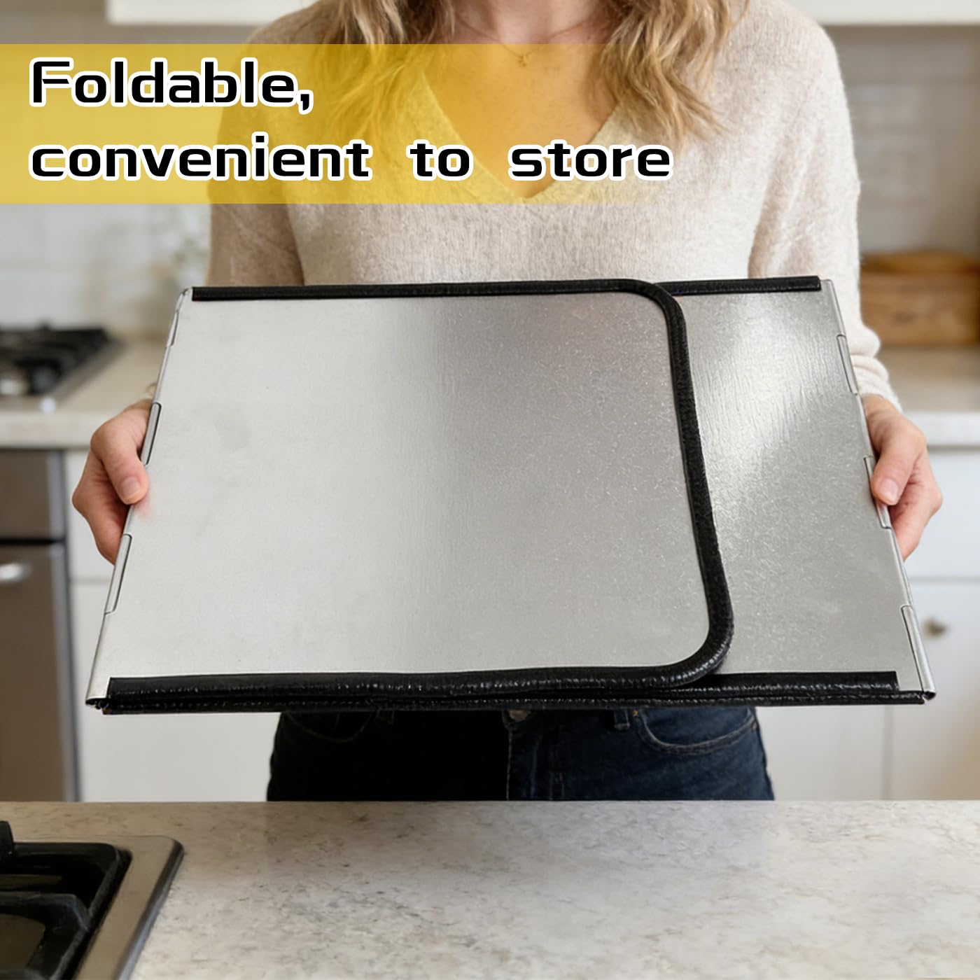 Foldable 3-Sided Stainless Steel Oil Splatter Guard – Heat-Resistant Stove Shield, Collapsible Grease Splash Protector for Cooking & Frying 14.7 * 11.8 * 11.4